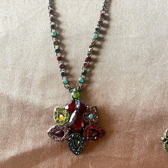 Unique Rich Color Ruby and Multi Colored Jewel Gunmetal Necklace and Bracelet - Picture 7 of 9